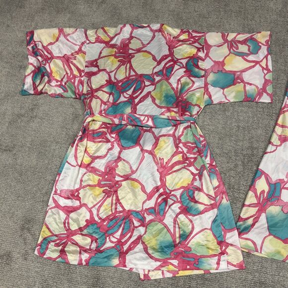 Natori Nightgown Slip Dress Robe Womens XL 1X White Pink Turquoise Silky Floral - Picture 8 of 12